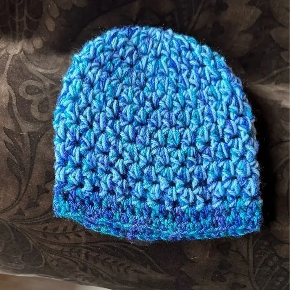 handmade hat multi color crochet blue purple turquoise kid acrylic